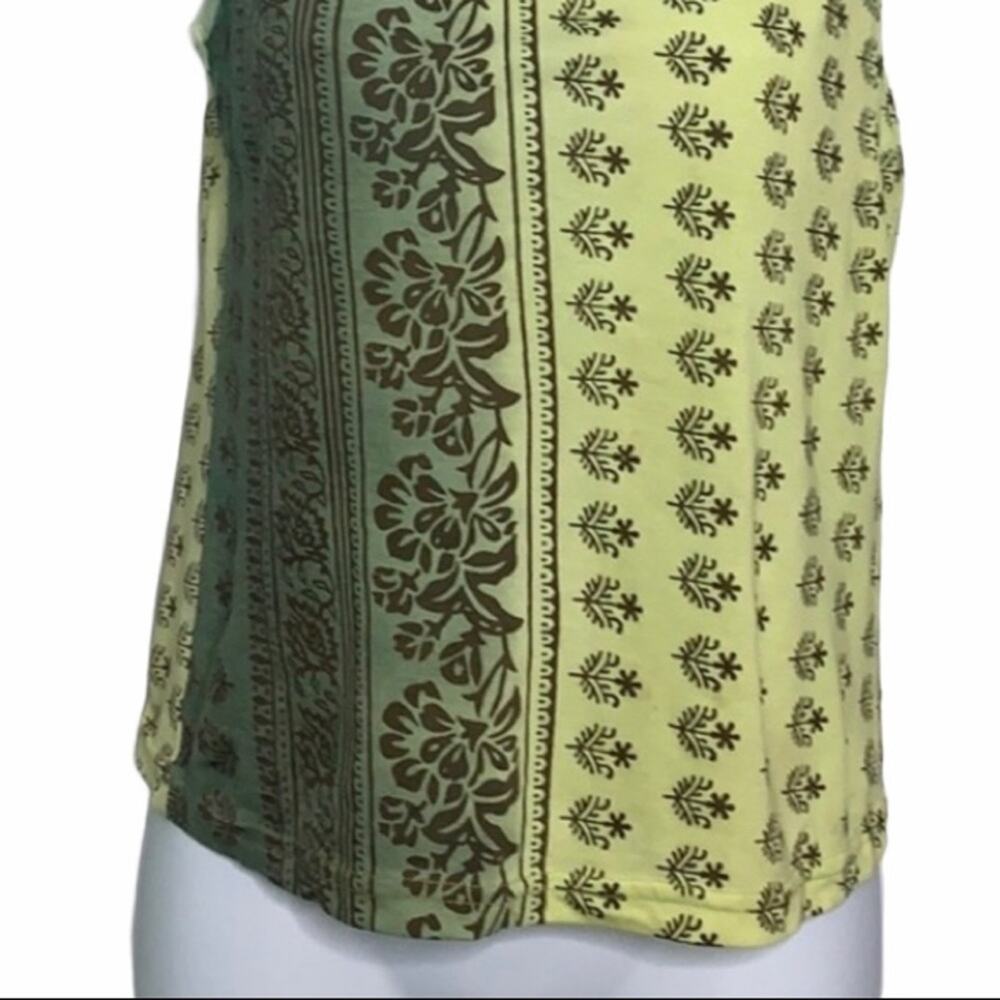 Retro Free People Boho Dual Flower Design Green Brown Scoop Neck‎ Tank Top Large - Picture 4 of 8
